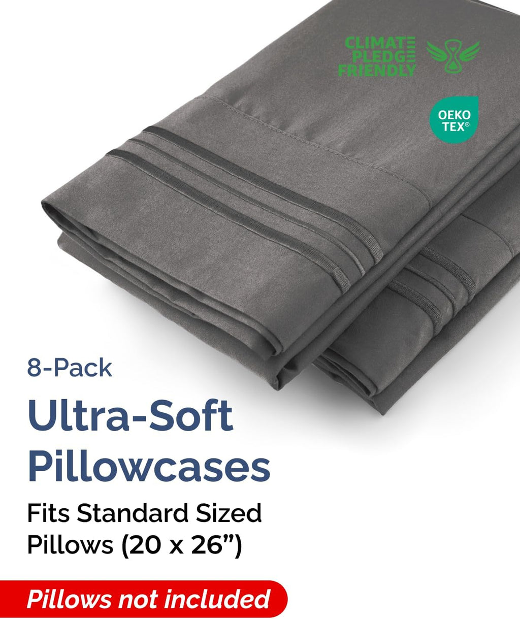 Standard Pillow Cases Set of 8 - Ultra Soft Hotel Quality Pillowcase Covers - Comfy, Cozy & Wrinkle Free - Shrink, Stain & Fade Resistant…