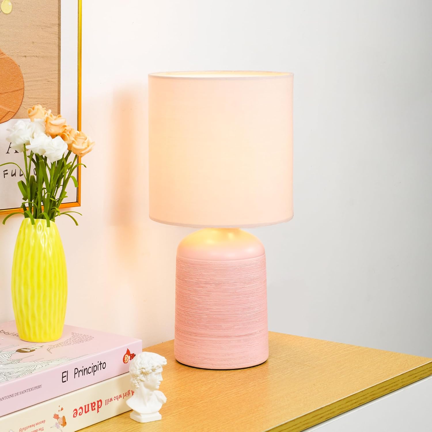 Maye Small Ceramic Table Lamp for Living Room and Bedroom, Modern Kids Night Table Lamp, Φ6.3×H13IN, Bulb Excluded, Light Pink