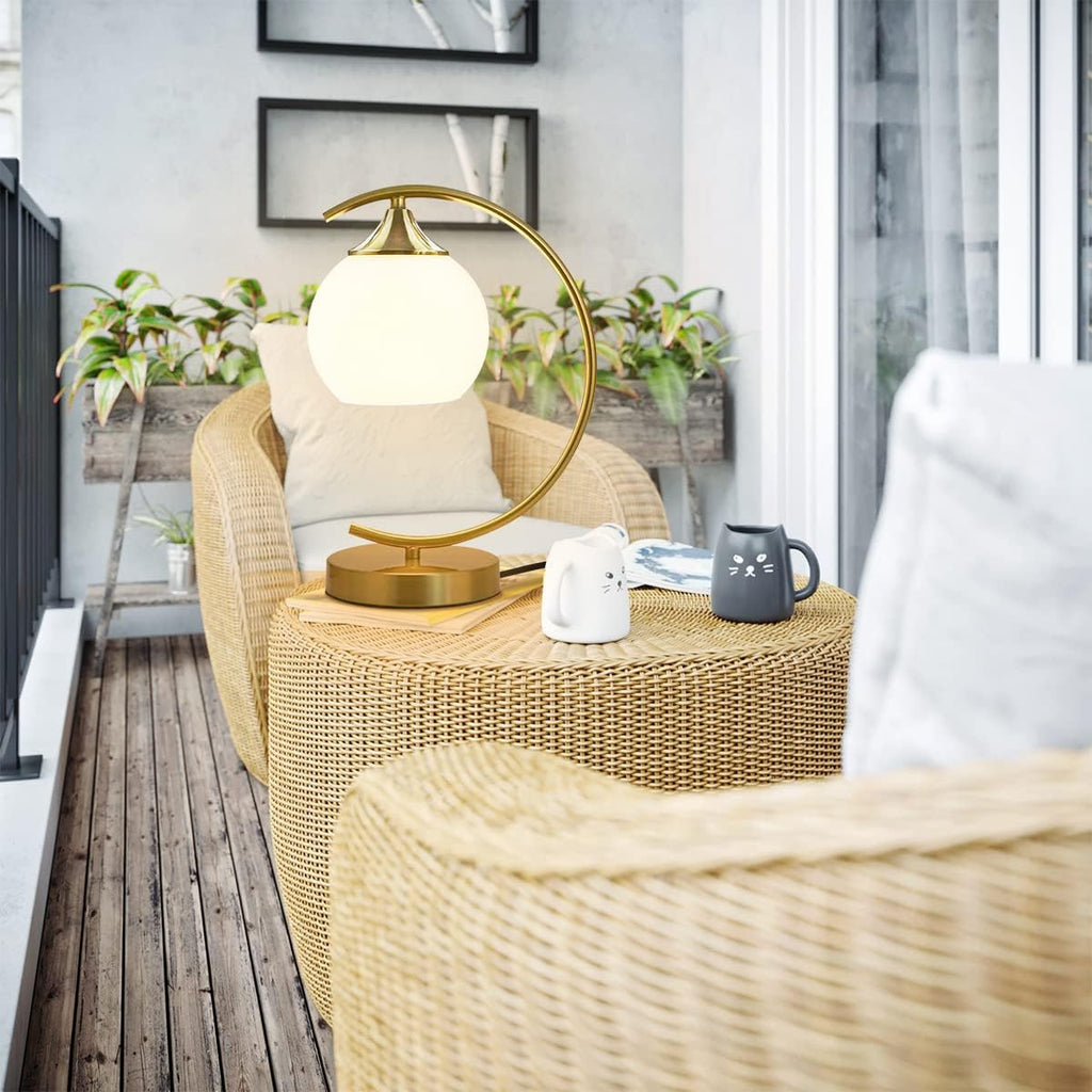 BOKT Modern Globe Table Lamp Mid Century Gold Glass Table Lamp Nordic Simple Design Desk Lamp White Globe Metal Reading Lighting Fixture…