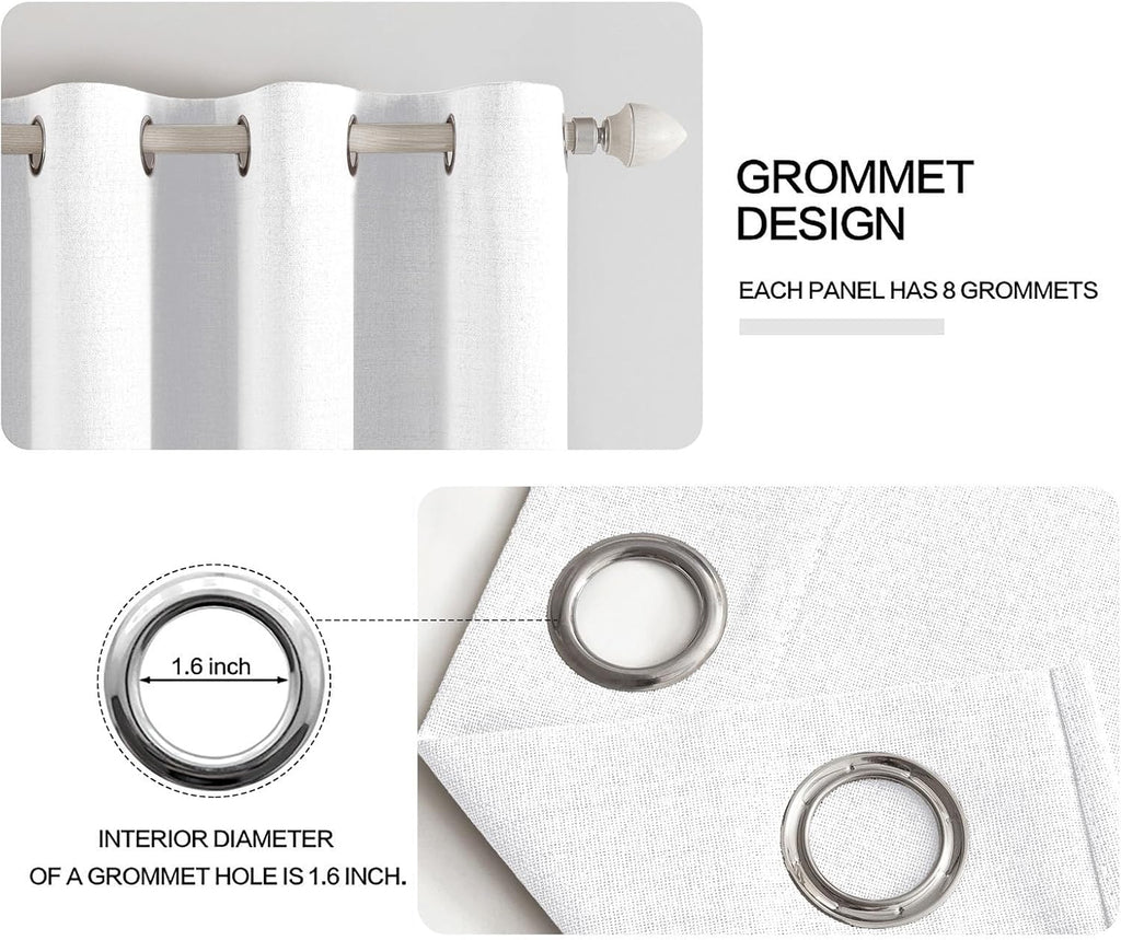 Miulee Linen Textured Curtains for Bedroom Solid 100% Blackout Thermal Insulated Bright White Grommet Room Darkening Curtains & Drapes Luxu…