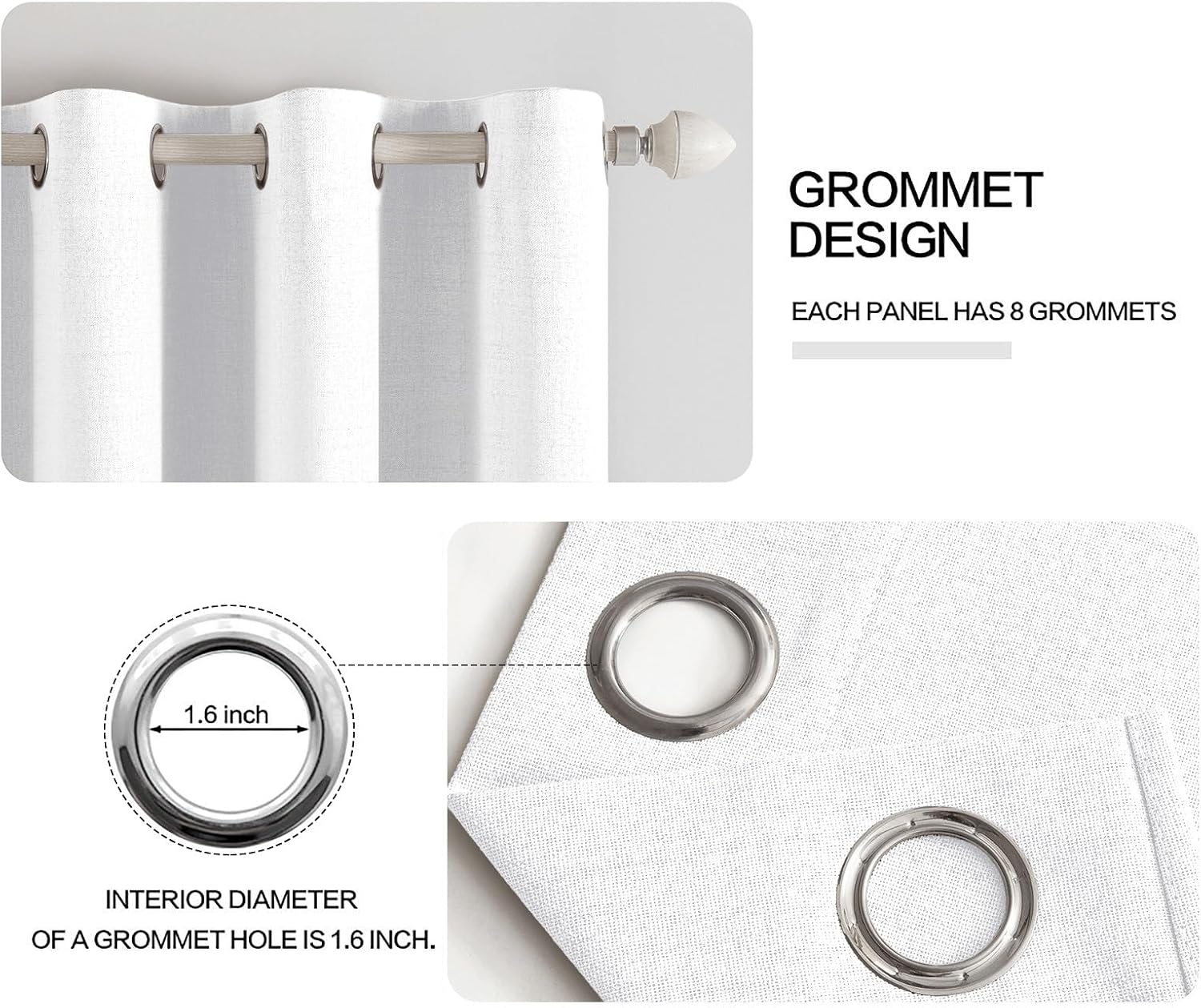 Miulee 100% Blackout Linen Textured Curtains for Bedroom Solid Thermal Insulated Bright White Grommet Room Darkening Curtains & Drapes Luxu…