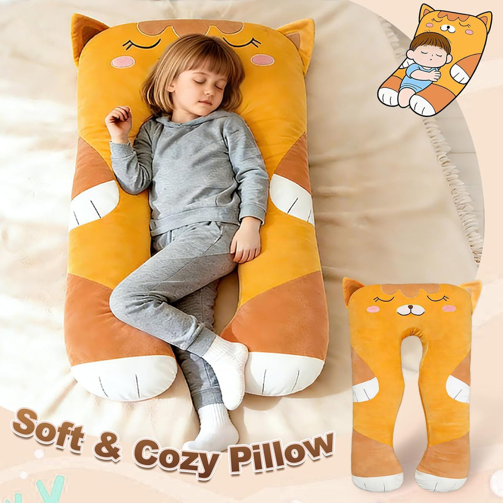 47x23 inch U Shaped Long Plush Body Pillows for Kids, Stuffed Animal Cat Soft Large Pillow for Sleeping, Big Cute Plushies, Washable…