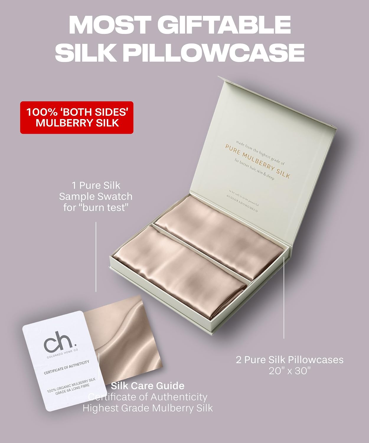 ColoradoHomeCo SUNDAYSILKSTM | Silk Pillow Cases 2 Pack | 22 Momme Mulberry Silk Pillowcase Set of 2 | All Sides 100% Pure Silk Slip Pillowc…