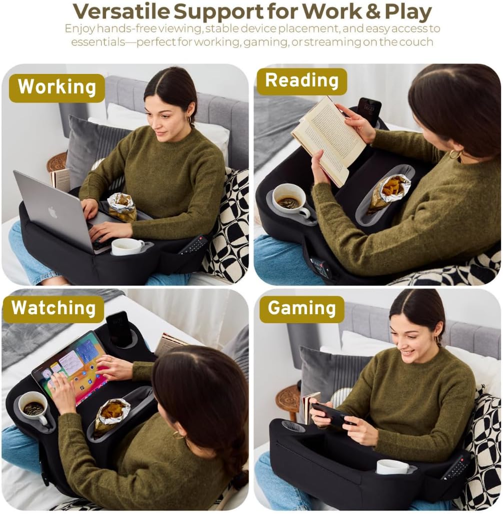 TabCouchCaddy Lap Desk Pillow - Cushioned Lap Pillow for Reading, Gaming, Work & Travel, Soft & Portable Laptop Desk for Bed, Couch, or…