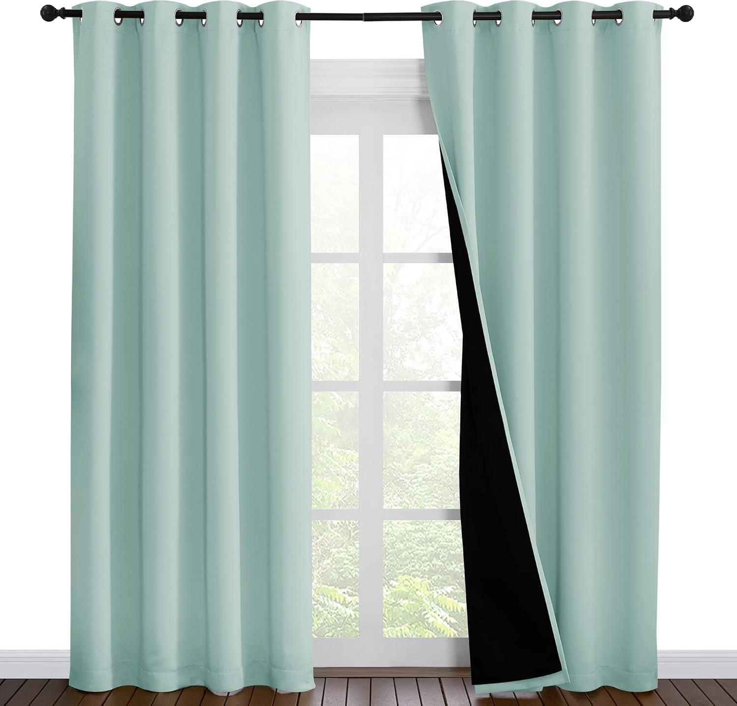 Nicetown Aqua Blue 100% Blackout Curtain Set, Thermal Insulated & Energy Efficiency Window Draperies for Guest Room, Full Shading Panels fo…