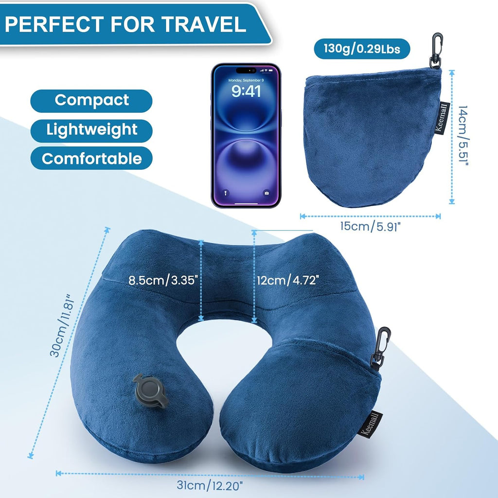 Keemall Inflatable Neck Pillow Airplane, Comfortable Inflatable Travel Neck Pillows for Airplanes Traveling on Plane, Soft Plush Cover…