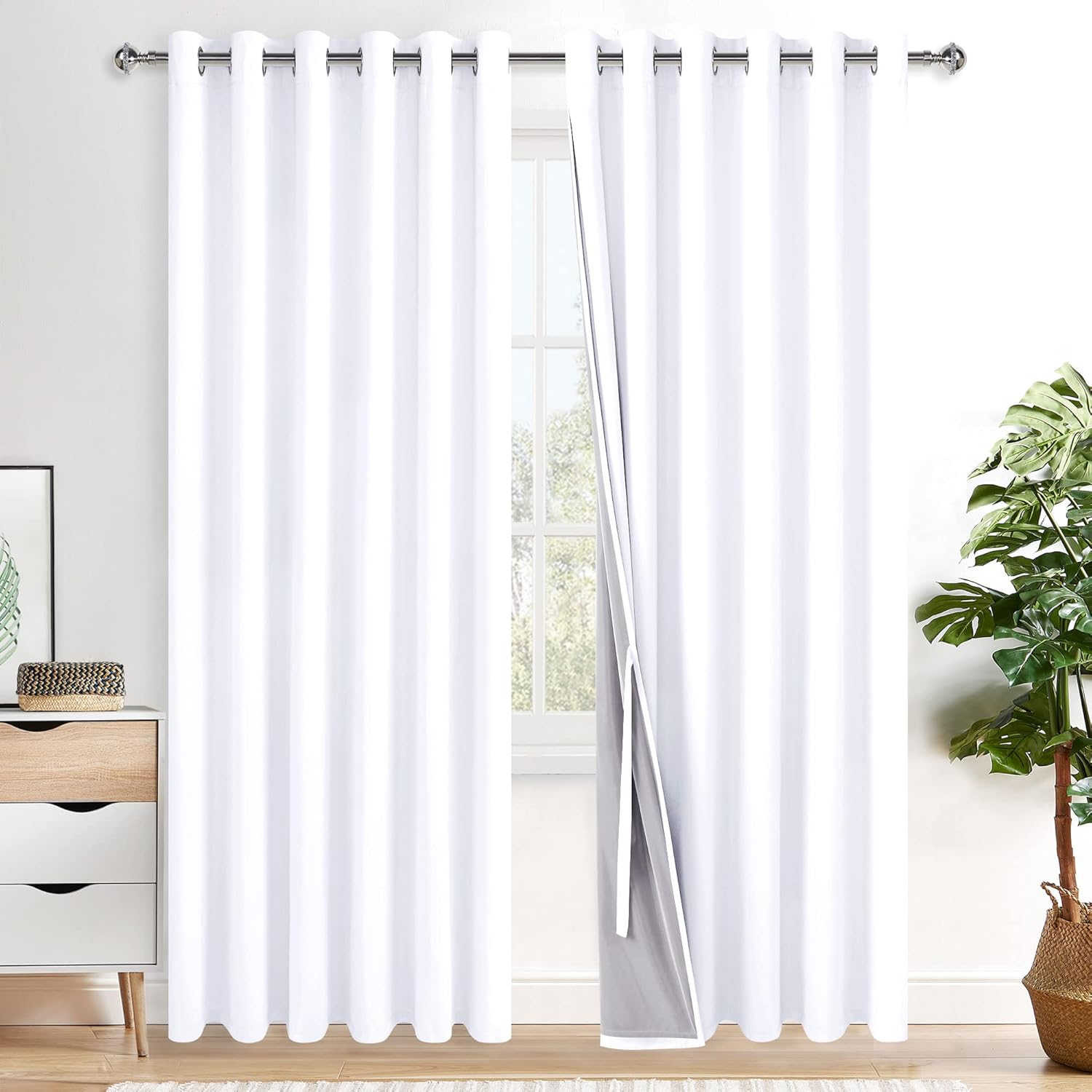 Xwzo 100% Blackout Curtain 84 Inches Length 2 Panels Set - Extra Wide Thermal Insulated, Noise Reducing & Heat Blocking Drapes for Bedroom…