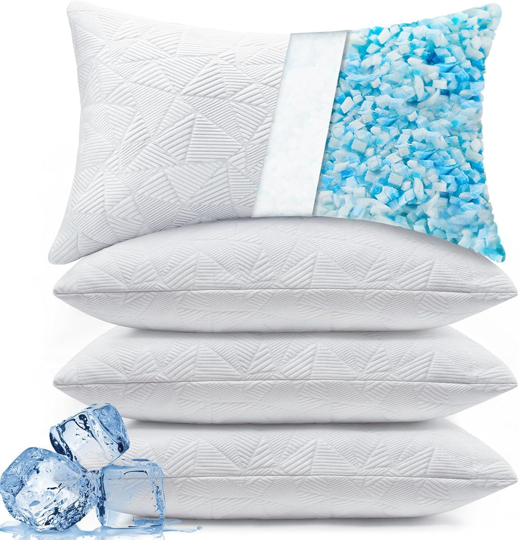BETU Cooling Pillows Standard Size Set of 4, Shredded Memory Foam Bed Pillows, Adjustable Firm Support Cool Pillow for Neck Pain and Side…