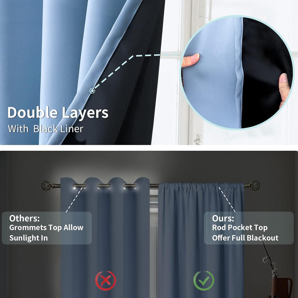 BGment Blackout Curtains for Bedroom 2 Panels Set, 100% Black Out Bedroom Curtains Thermal Insulated Rod Pocket Double Layer Window…