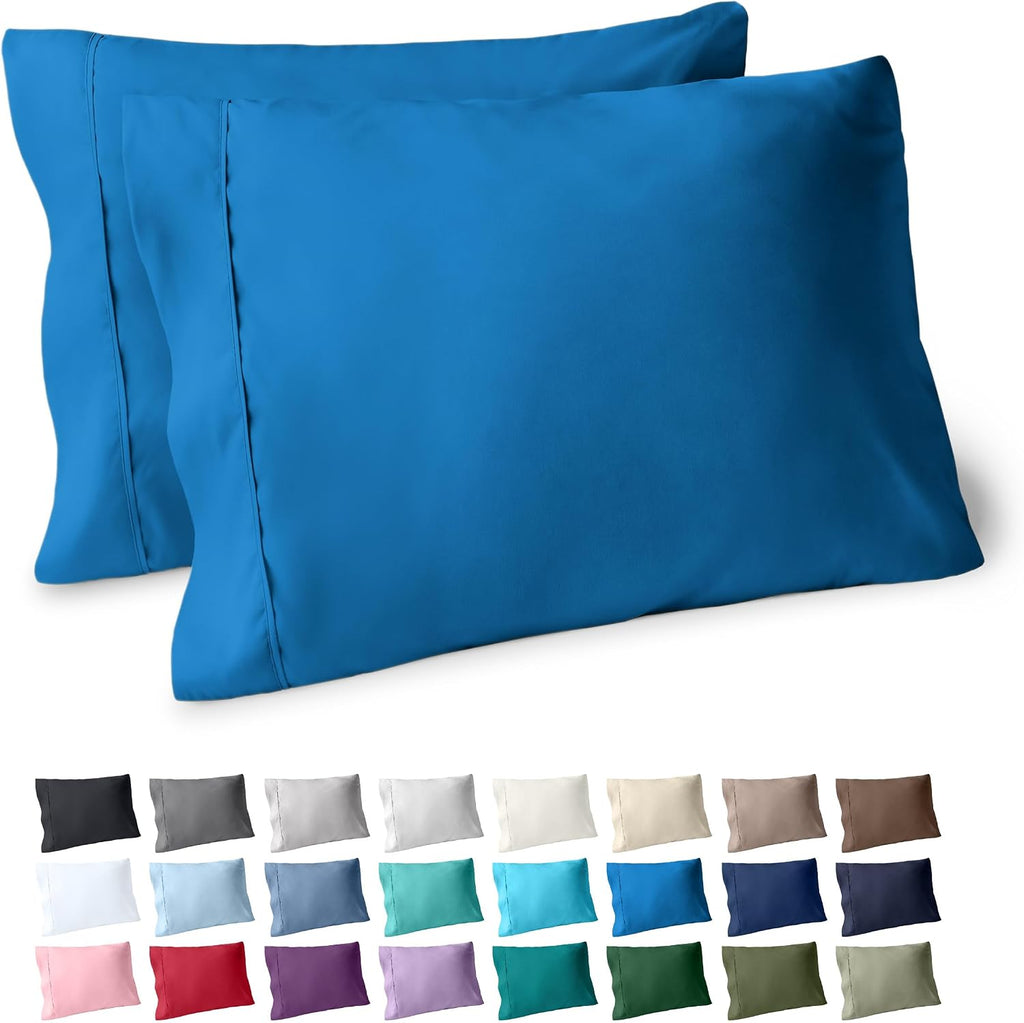 BareHome Bare Home Microfiber Pillow Cases - King Size Set of 2 - Cooling Pillowcases - Double Brushed - Medium Blue Pillowcases 2 Pack - E…
