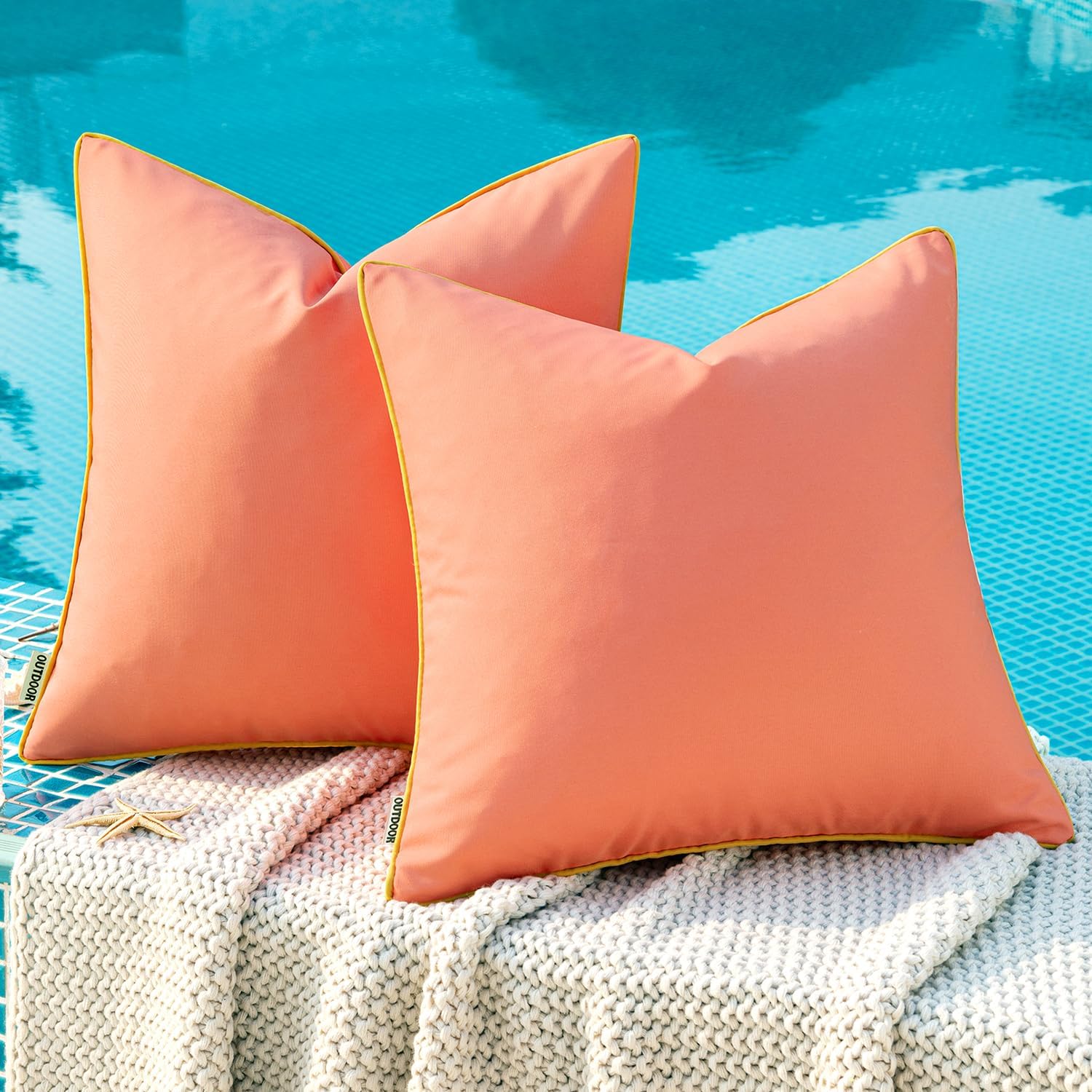 MIULEE Pack of 2 Outdoor Waterproof Throw Pillow Covers Decorative Outdoor Pillowcases Piping Edge Water Resistant Cushion Covers for…