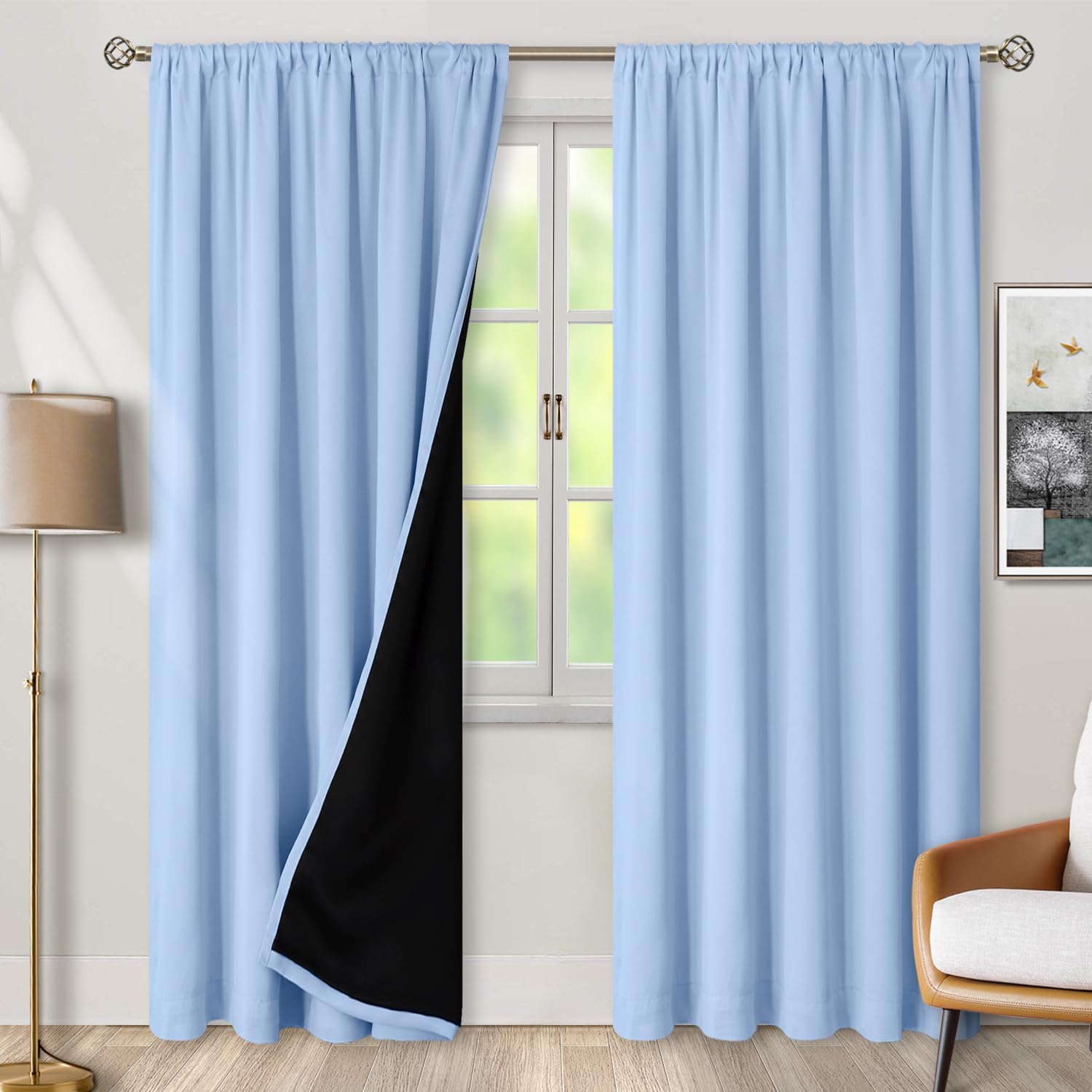 BGment Full Blackout Curtains with Thermal Insulation Liner Curtains 90 Inches Long, Rod Pocket and Back Tab Double Layer Room Darkening…