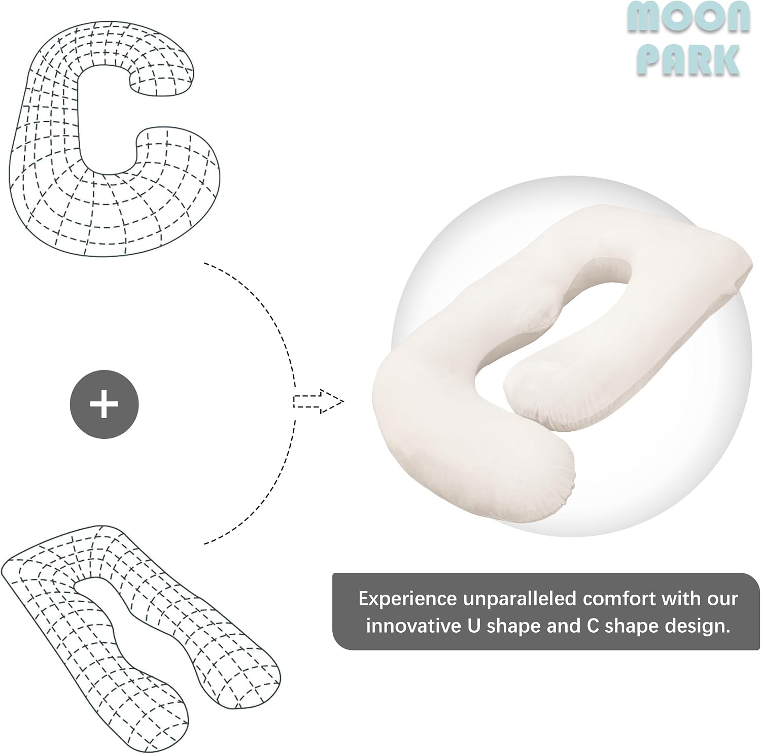 Moonpark MOON PARK Pregnancy Pillows for Sleeping - U Shaped Full Body Maternity Pillow with Removable Cover - Support for Back, Legs, Bell…