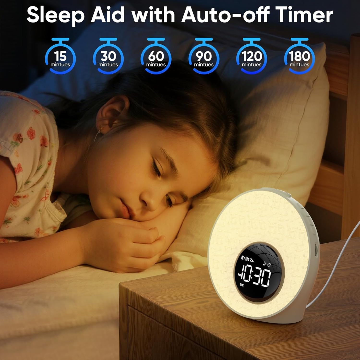 AFEXOA Sunrise Alarm Clock with Wake Up Light, White Noise Machine with 30 Soothing Sounds, 8 Color Dimmable Night Light, Dual Alarms for…