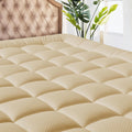 Matbeby California King Quilted Fitted Mattress Pad - Breathable, Fluffy, Cooling, Deep Pocket, Machine Washable, Beige