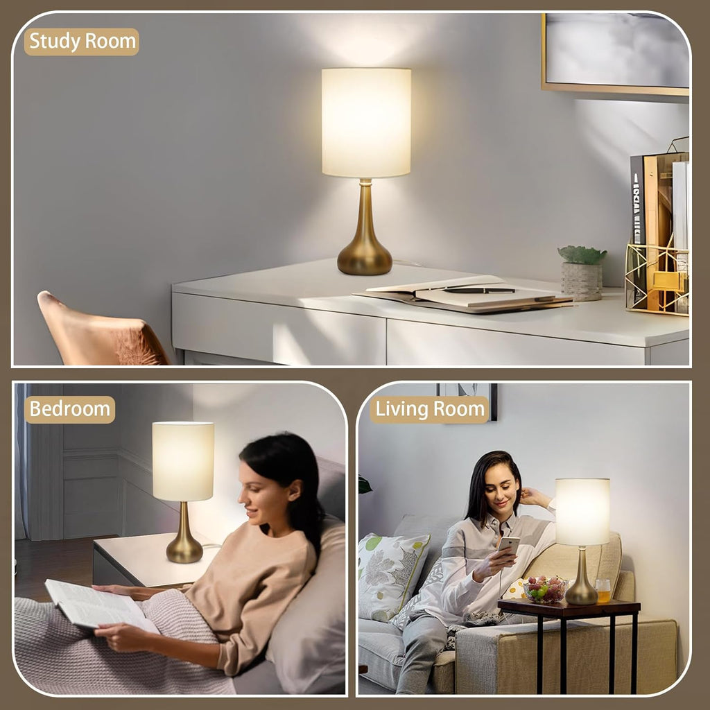 Set of 2 Bedside Touch Lamps, 16 Inch Dimmable Small Nightstand Lamp, Night Light Lamp Simple Touch Table Lamp with Brass Metal Base for…