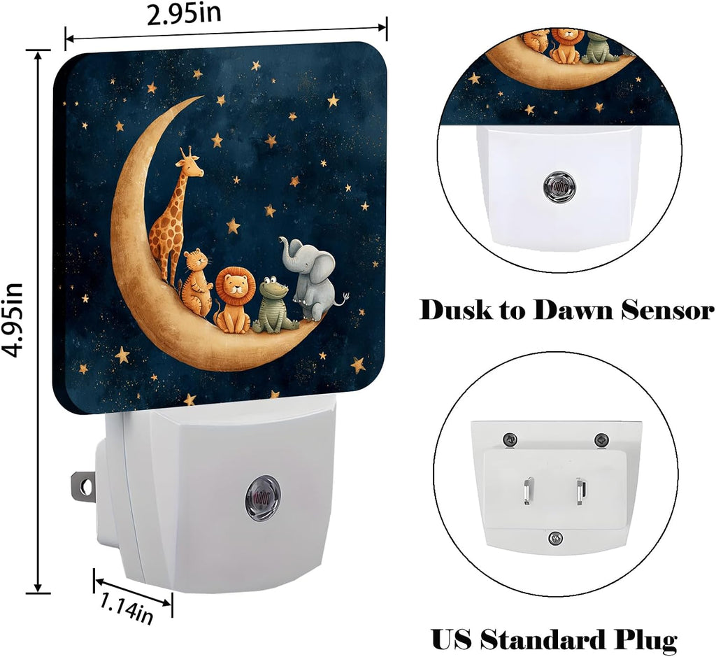 Moon and Starry Sky Night Light, Cartoon Animals Plug Into Wall with Dusk to Dawn Light Sensors, Warm Nightlights for…