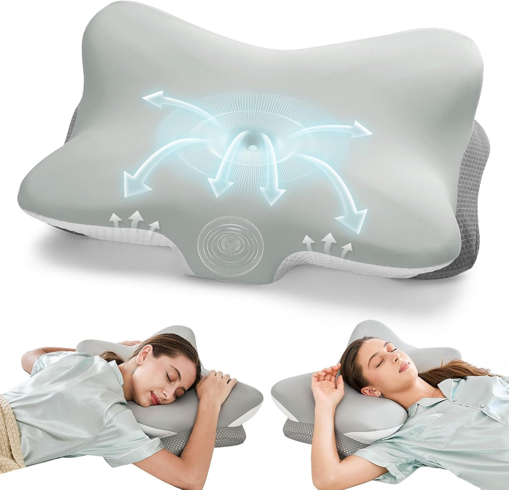 Krightlink Ergonomic Memory Foam Cervical Pillow for Neck - Contour Design with Dual Heights for Side/Back/Stomach Sleepers with Washable B…
