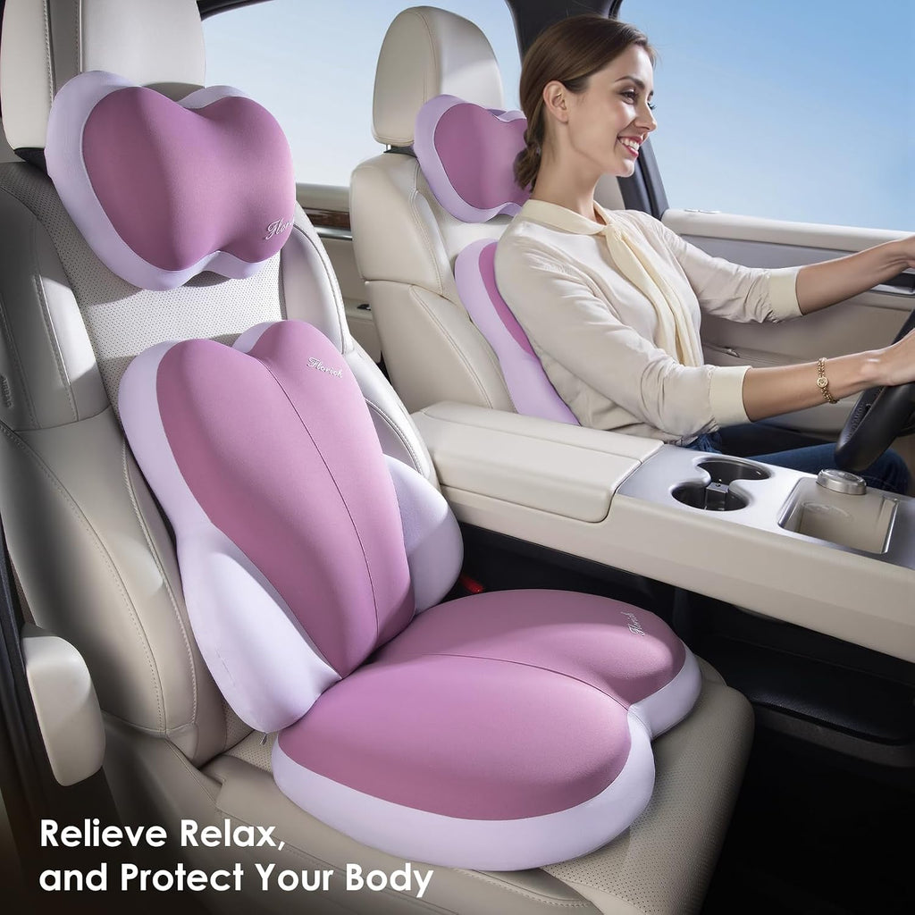 FLORICH 3 PCS Seat Cushion for Carseat Lumbar Support Pillow Car Neck Headrest Pillows Ultrathick Memory Foam Seat Pads Pressure Relief…
