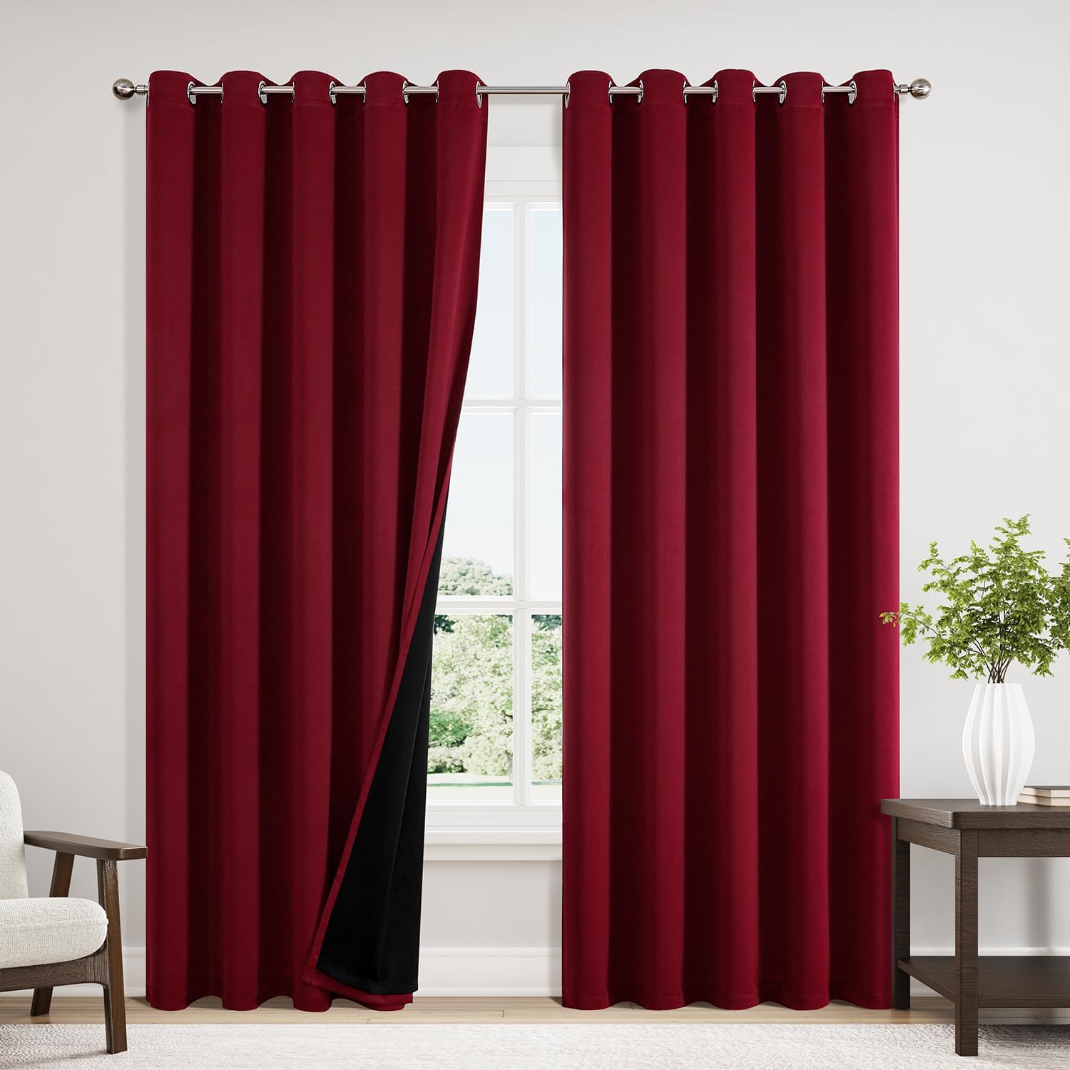 ChrisDowa 100% Blackout Curtains 84 inch Long for Bedroom with Black Liner, Extra Wide 2 Thick Layers Total Blackout Thermal Insulated Grom…