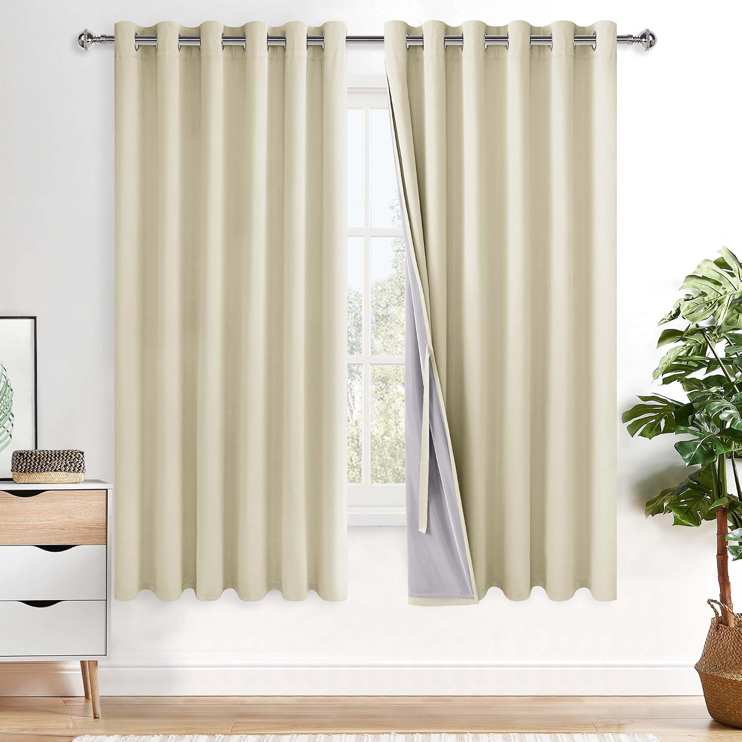 Xwzo 100% Blackout Curtains with Tiebacks- Heat and Full Light Blocking Window Panels with Grommets & Thermal Insulated Draperies for Large…