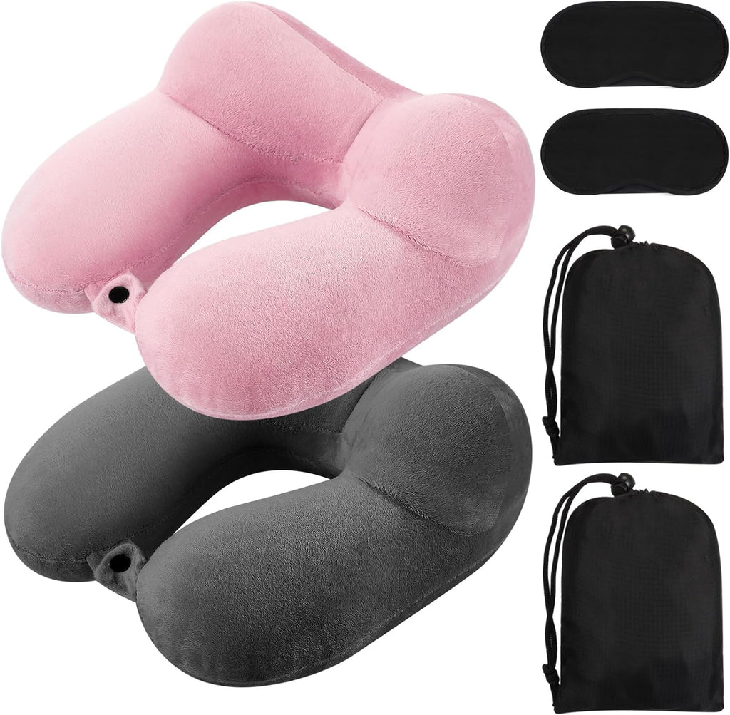 Sintuff 2 Pack Inflatable Travel Pillow for Airplanes Inflatable Neck Flight Pillows with Compact Bag and Blindfold for Traveling…