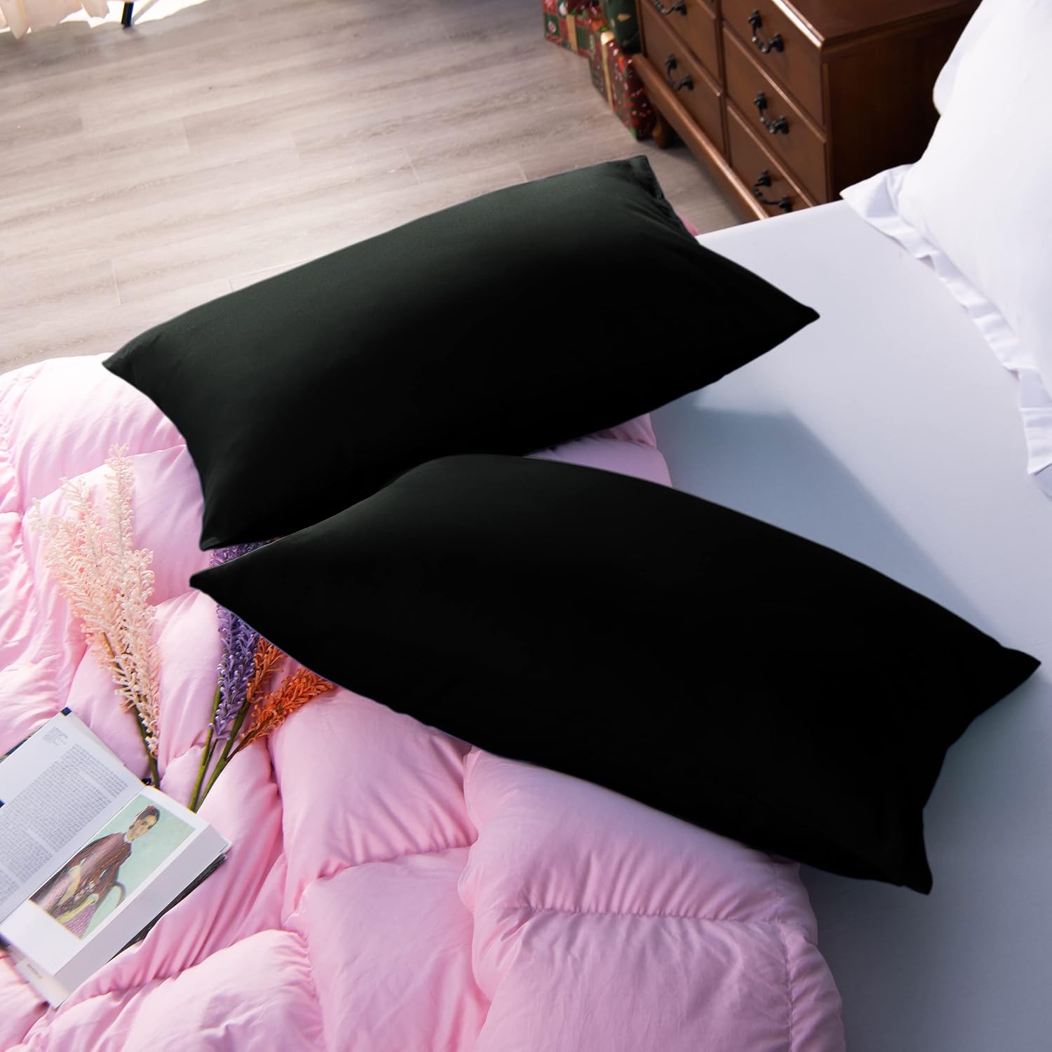 NTBAY Egyptian Cotton Queen Pillowcases - Set of 2, 500 Thread Count Cotton Pillowcases - Soft and Breathable Envelope Closure Pillow…