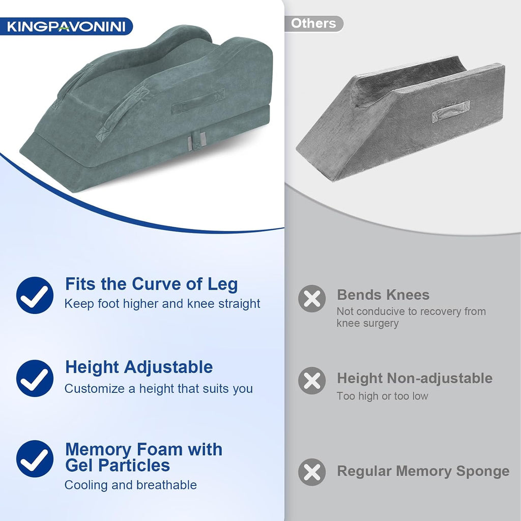 KingPavonini Adjustable Leg Elevation Pillows for After Surgery, Ergonomic Curve Keeps Knee Straight, Memory Foam Leg Pillow Elevation for…