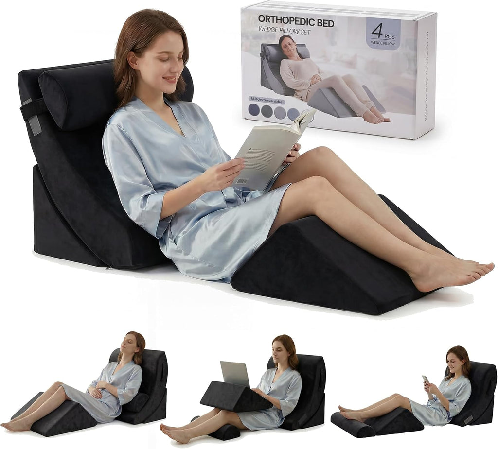 Axelrod 4PCS Orthopedic Bed Wedge Pillow Set, Post Surgery Foam for Back, Neck and Leg Comfortable & Adjustable Pillows- Anti Snoring, Hear…