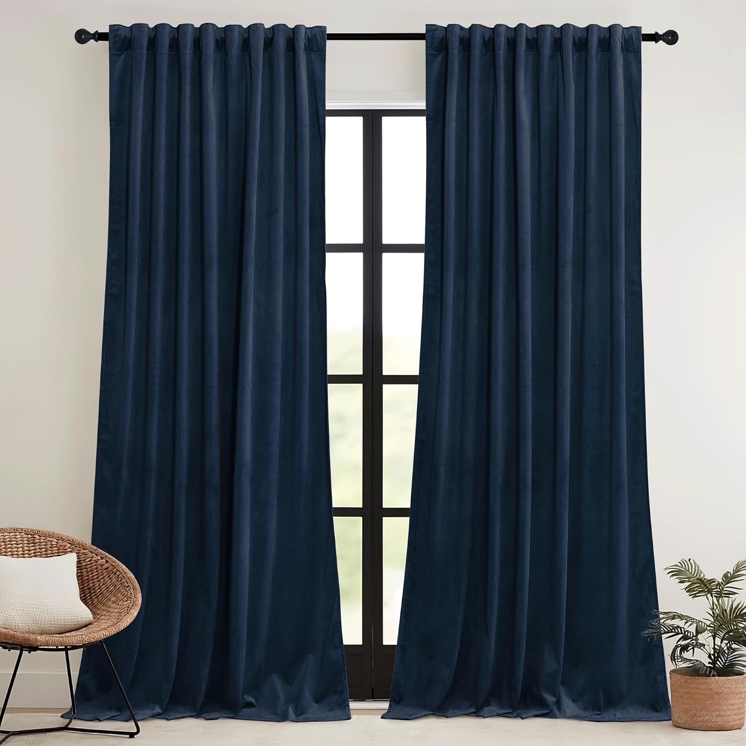 Rybhome RYB HOME Navy Blue Velvet Curtains for Bedroom Living Room, Thermal Insulated Privacy UV Heat Blocking Luxurious Drapes for Nursery…