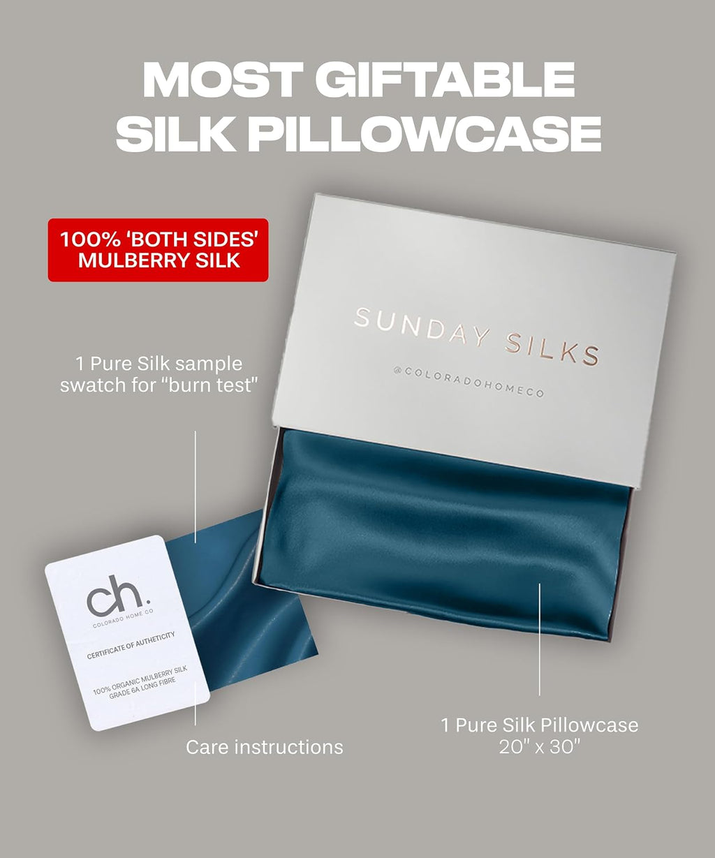 ColoradoHomeCo SUNDAYSILKSTM Silk Pillow Cases | 100% Mulberry Silk Pillowcase with Zipper, All Sides Real 22 Momme Grade 6A Silk, Standard…