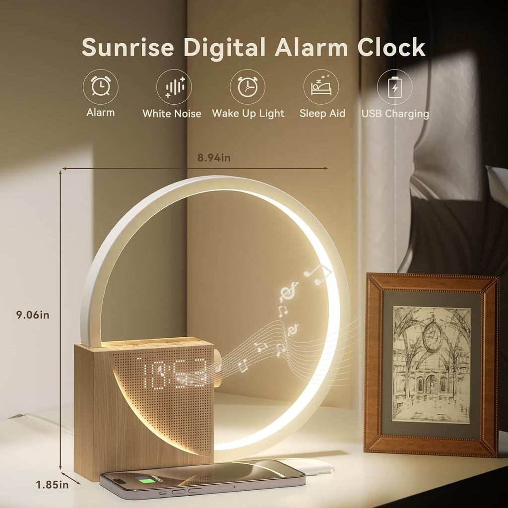 Vivilumens Sunrise Alarm Clock Sound Machine Nightlight, Gradual Wake Up Light, Digital Dimmable Clock, 10 White Noise Sleep Sounds…