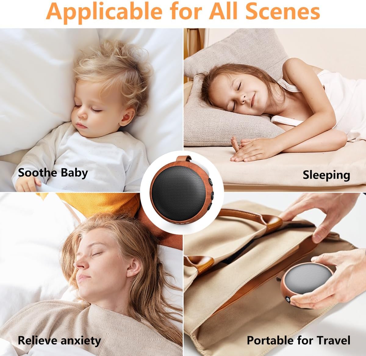 SoundMe Mini White Noise Machine Sound Machine Portable with 32 Volume Levels 30 Soothing Sounds Sleep Soother Rechargeable Travel Sound Th…