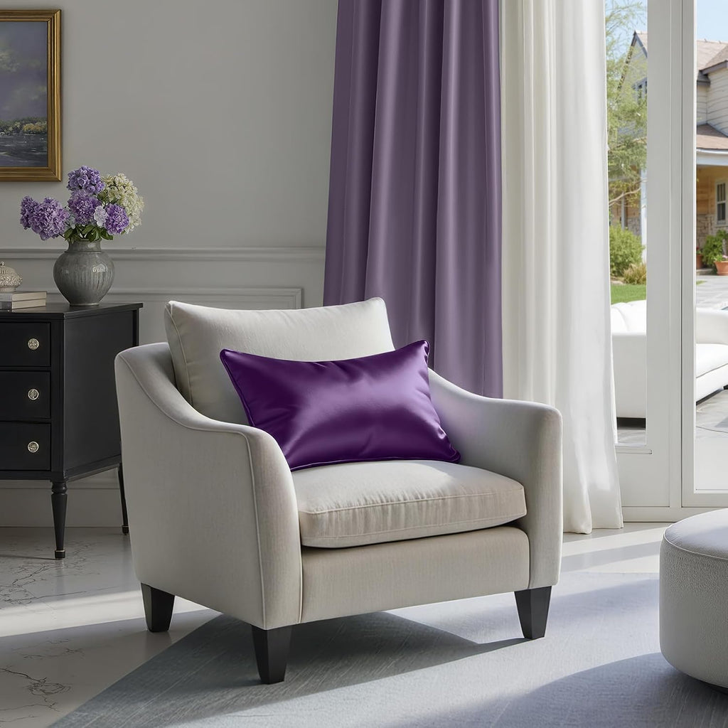 Homeideas Purple Decorative Throw Pillow Covers 18x18 Set of 2, Glossy Faux Silk Pillow Covers for Couch Sofa Bed Decor Luxury Summer Euro…