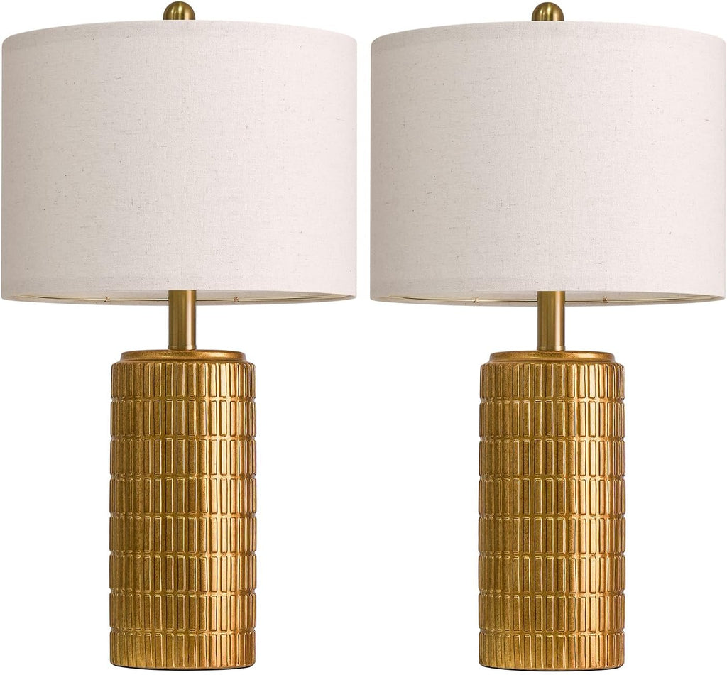 PoKat 23" Brass Gold Ceramic Table Lamps for Living Room, Retro Warm Gold Lamps for Night Stands, Vintage Bronze Decorative Lamps for…