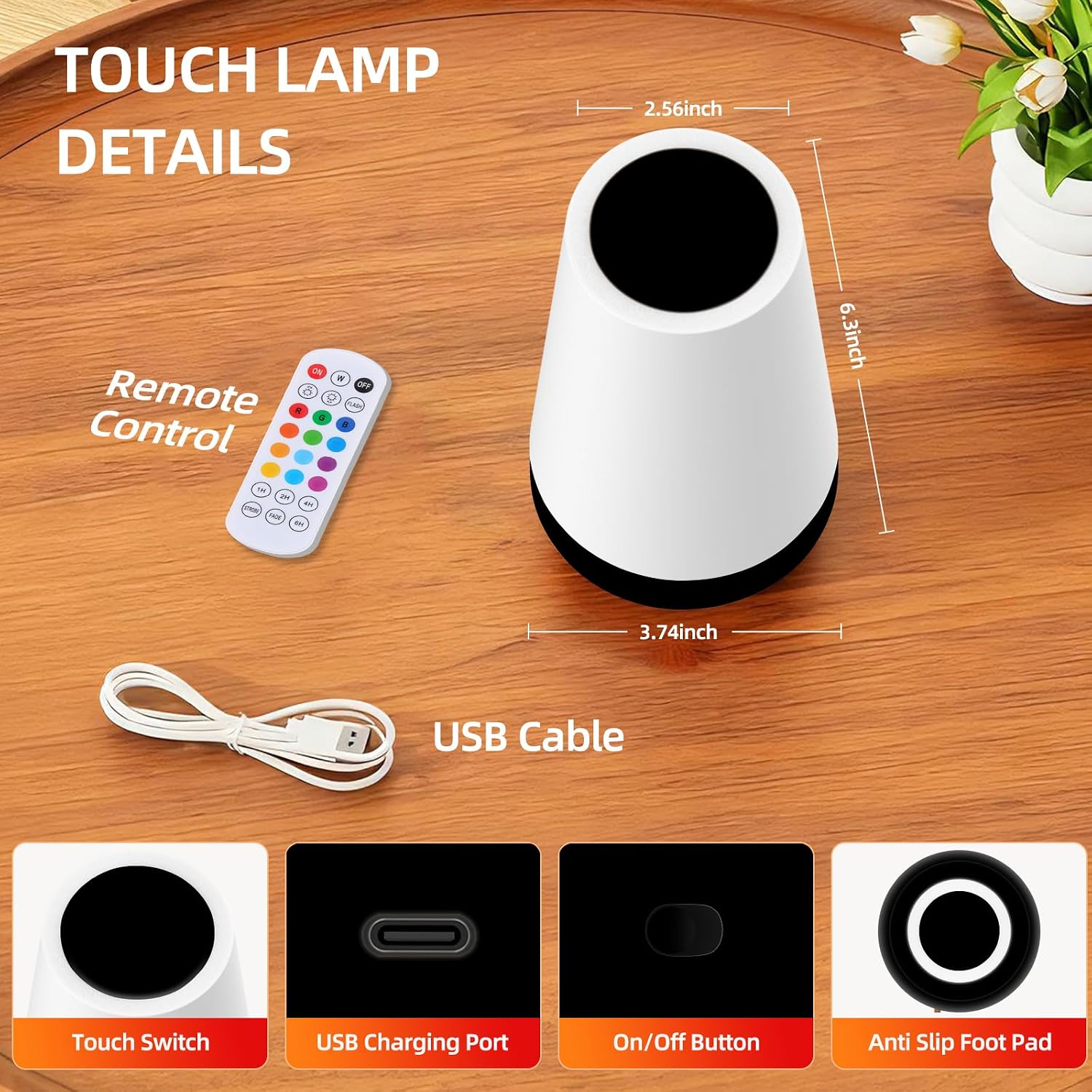 Night Light, Dimmable Touch Lamp and Remote Control, 13 RGB Colors & 5 Brightness, Rechargeable Bedside Table Lamp for Baby Kids Nursery…