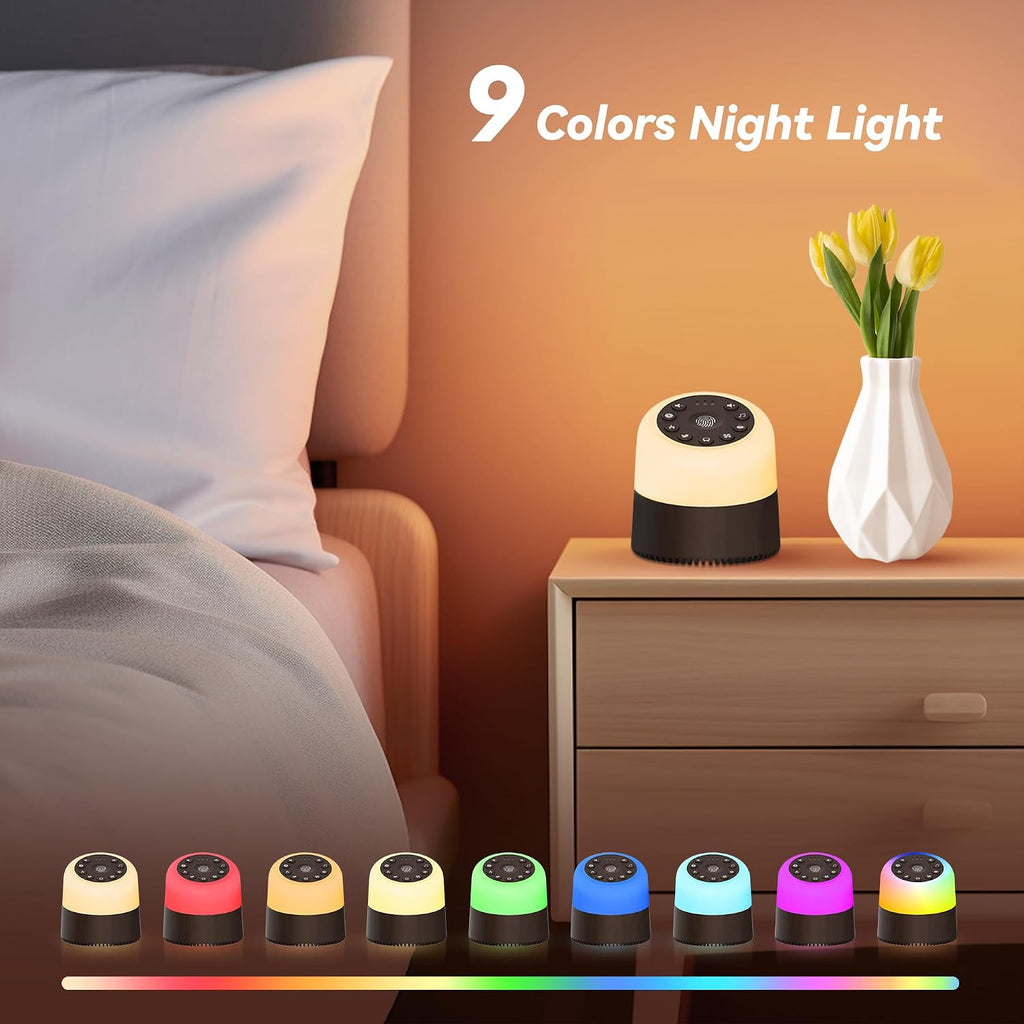 White Noise Machine with 32 Soothing Sounds, 9 Colors Night Lights, Auto-Off Timer, Adjustable Volume, Sleep Sound Machine for Babys…