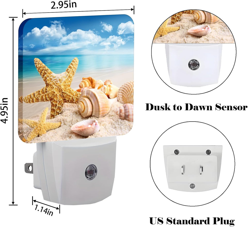 Beach Shell and Starfish Conch Night Light, Plug-in Nightlights Auto Sensor Night Lamp Dusk-to-Dawn Lamp Home Decor for Nursery Children…