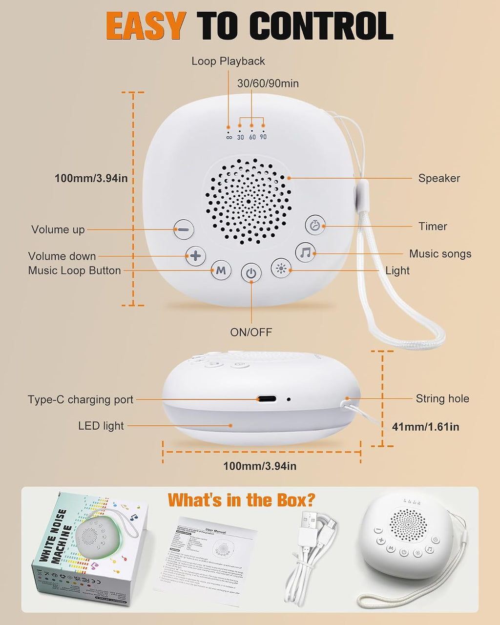 White Noise Sound Machine for Sleep - Portable Sound Machine, 20 Soothing Sounds 9-Color Night Light 30 Volume Levels 4 Timer Options…
