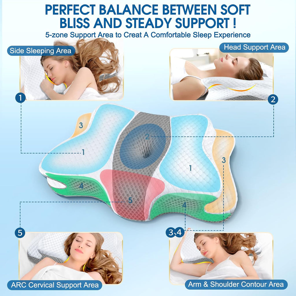 CHxxy Cervical Neck Pillow for Sleeping, Contour Memory Foam Pillows, Ergonomic Side Sleeper Pillows for Adults, Orthopedic Neck Support Pi…