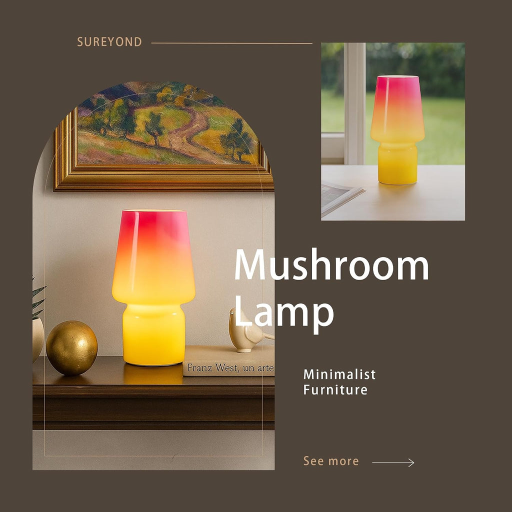 Mushroom Lamp, Mother's Day Gifts, Small Table Lamp, Cute Nightstand Kitchen Mini Lamp, Glass Table Lamp, Suitable for Bedrooms, Kitchens…