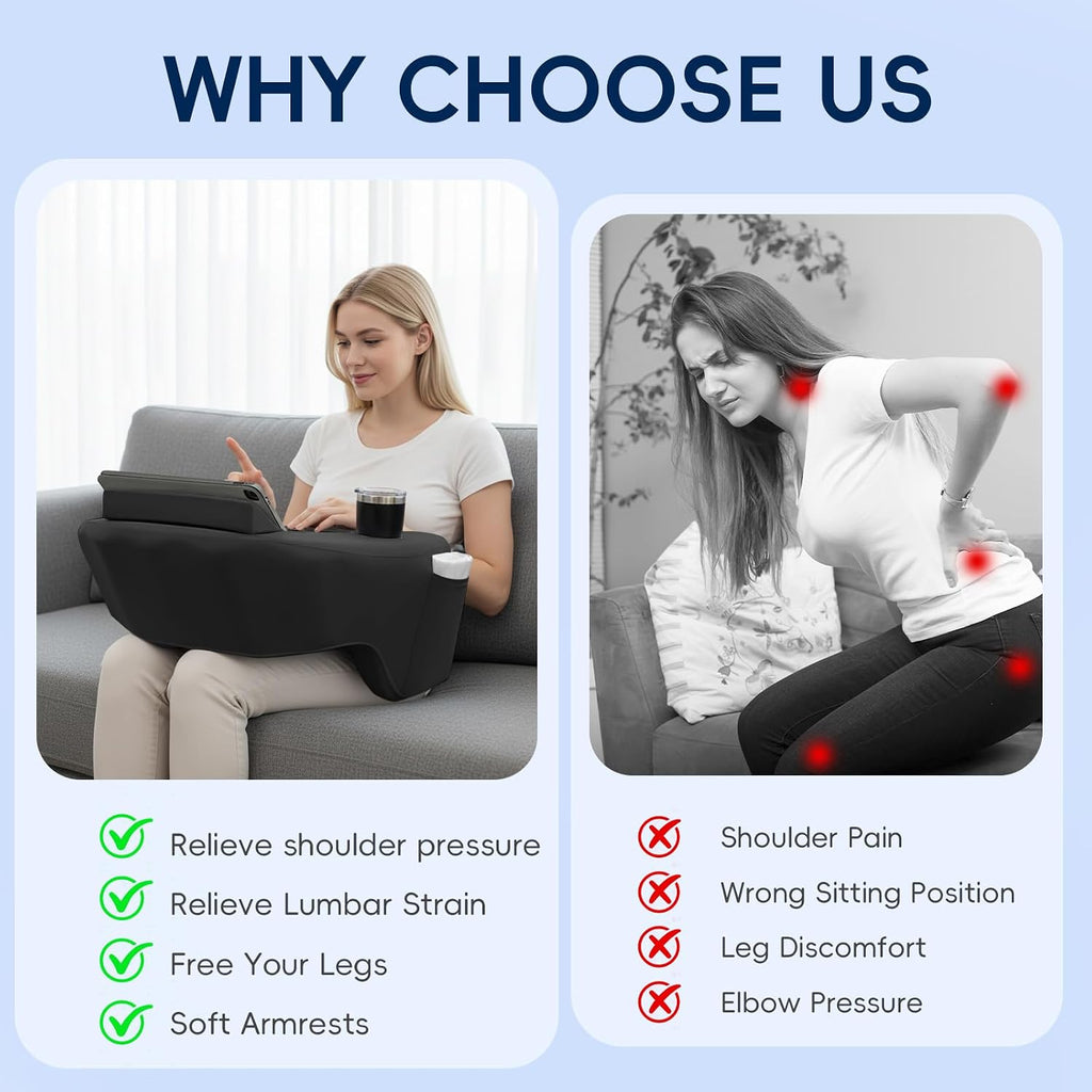 Reading Pillow for Gaming, Large Arm Rest Pillow for Adult, Memory Foam Desk Pillow with Cup & Phone Holder for Reading, Working…