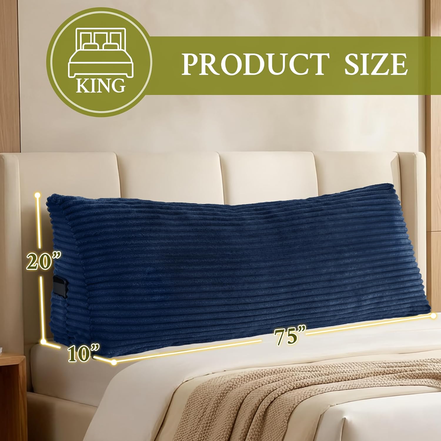 Zonamat Headboard Pillow King, Headboard Wedge Pillow, Back Rest Pillows for Sitting, Reading, Working, Triangle Pillow with Removable Cove…