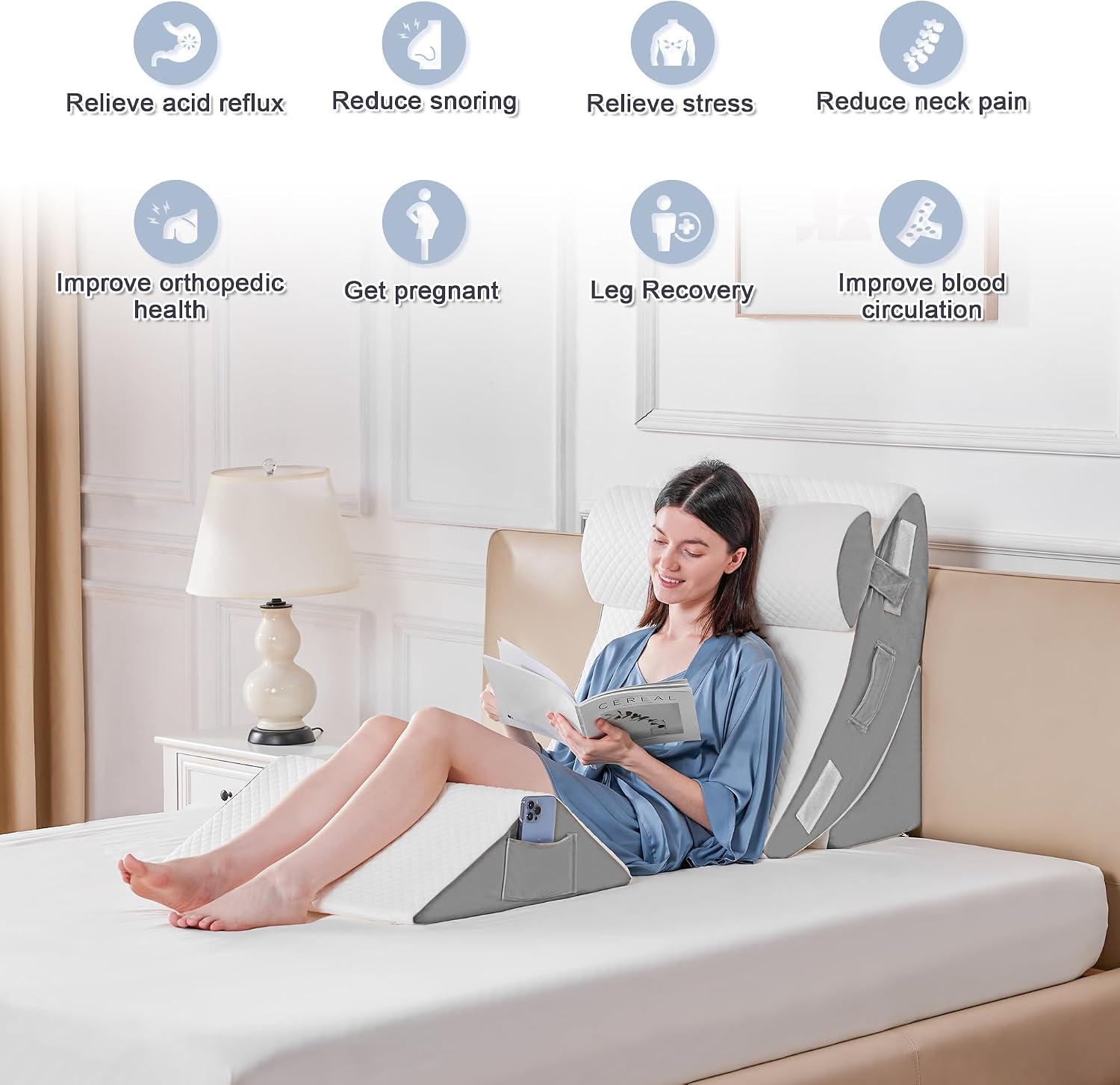 Yojoker 4PCS Orthopedic Bed Wedge Pillow Set for Sleeping, Post Surgery Foam Pillow for Body, Back and Leg, Triangle Adjustable Support Pi…