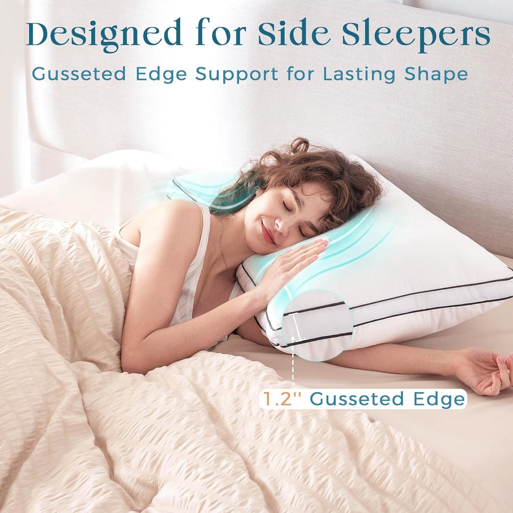 Muxhomo Bed Pillows Queen Size Set of 2, Gusseted Sleeping Pillows for Side, Back, and Stomach Sleepers, Hotel Quality, Oeko-Tex Certified…