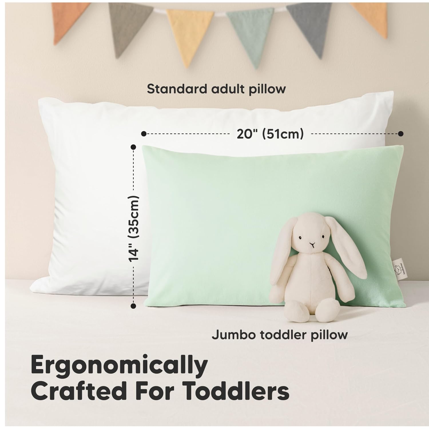 KeaBabies 2-Pack Toddler Pillows 2 Year Old to 5-14x20 Soft Organic Cotton Kids Pillow for Sleeping, Travel, School, Daycare, Nap…
