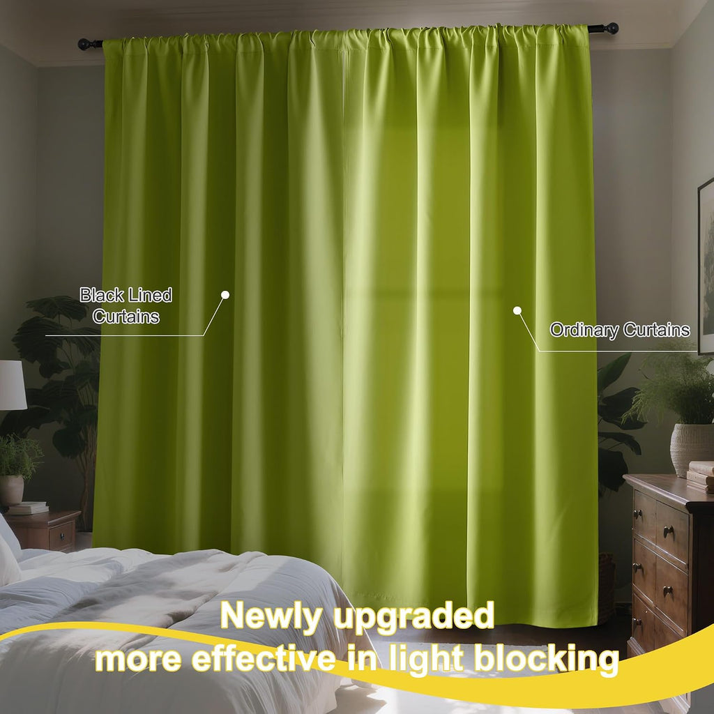 Nicetown 100% Blackout Curtains for Bedroom, Fresh Green 2 Pieces W52 x L84 Energy Efficient & Thermal Insulated Drapes, Rod Pocket Black L…