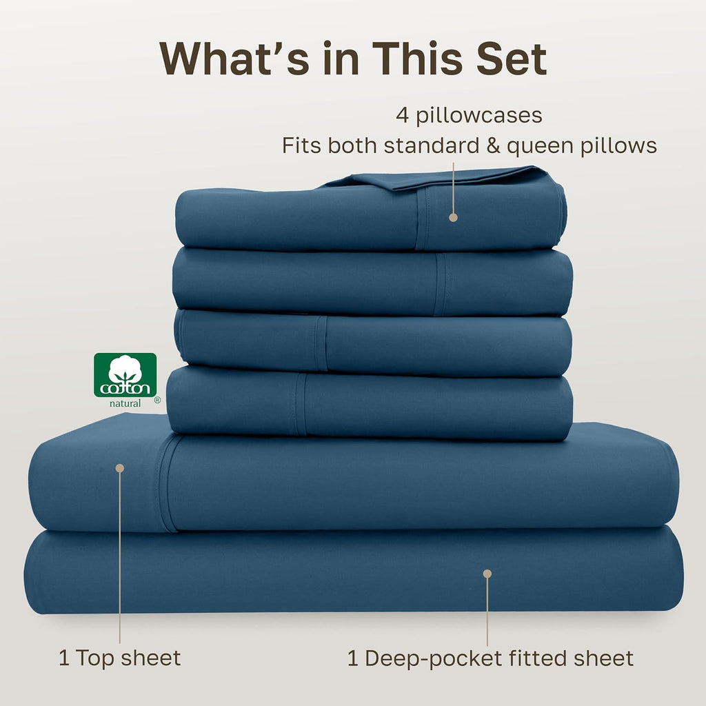 CaliforniaDesignDen California Design Den 6-Pc Queen Size Sheet Set with 4 Pillowcases - 400 Thread Count 100% Cotton Sheets, Sateen Weave,…