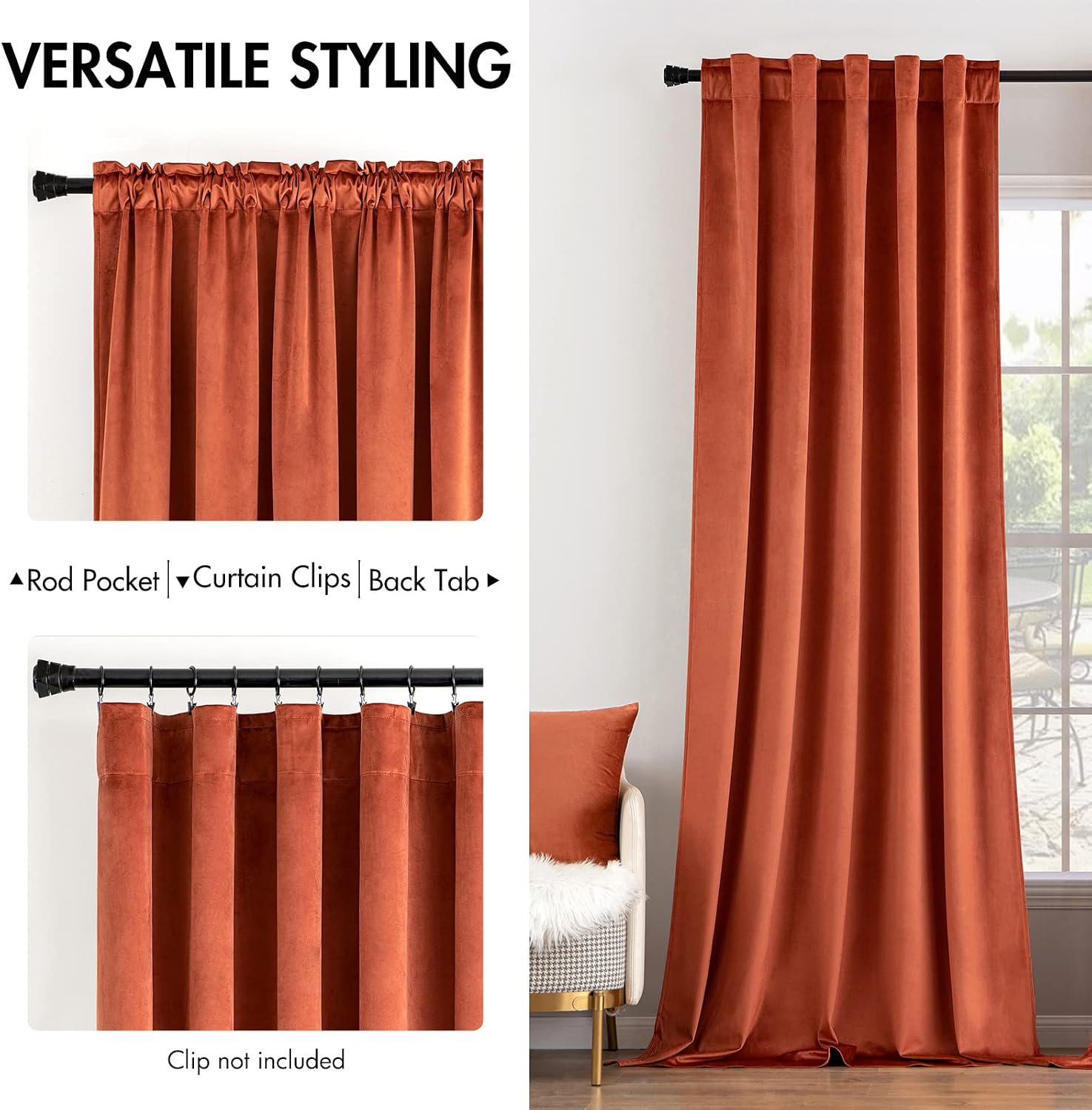 Miulee Velvet Curtains 108 inches Long 2 Panels - Luxury Burnt Orange Curtains for Bedroom Living Room Thermal Insulated Super Soft Window…