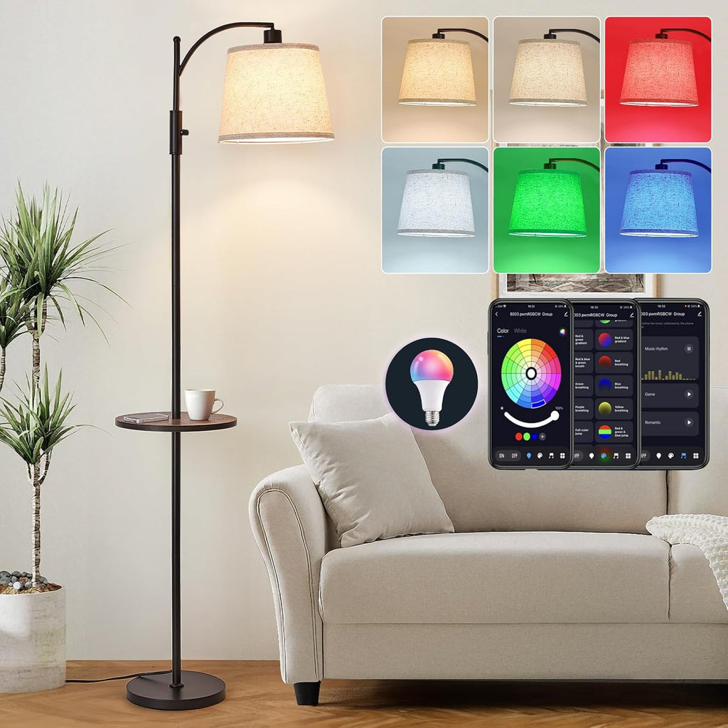 LightingyourhomeandLifewithus AIDENOEY Smart Floor Lamp with Side Table | Stepless Dimming, RGB Multi-Color | Adjustable Swivel Head | Voic…